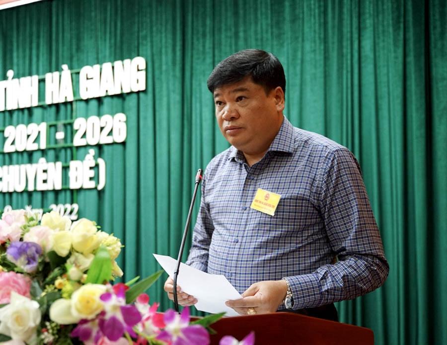 Giám đốc Sở KH&ĐT Lương Văn Đoàn trình bày các tờ trình tại kỳ họp.