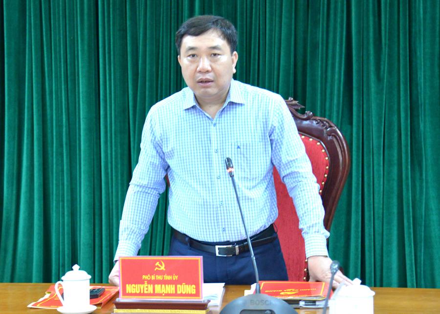 Phó Bí thư Tỉnh ủy Nguyễn Mạnh Dũng phát biểu tại buổi làm việc.