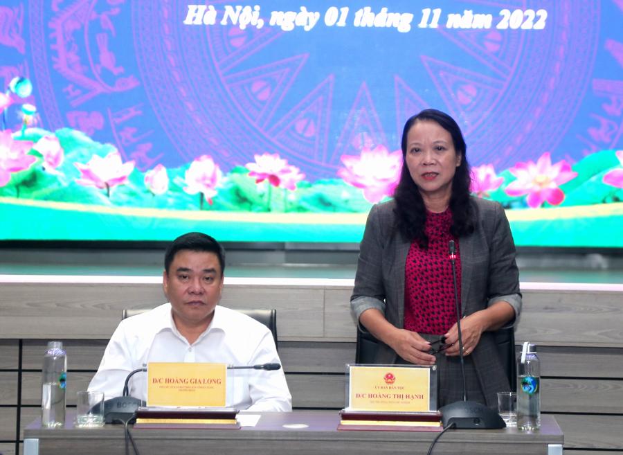 Thứ trường Phó Chủ nhiệm Ủy ban Dân tộc Hoàng Thị Hạnh phát biểu tại buổi gặp mặt.