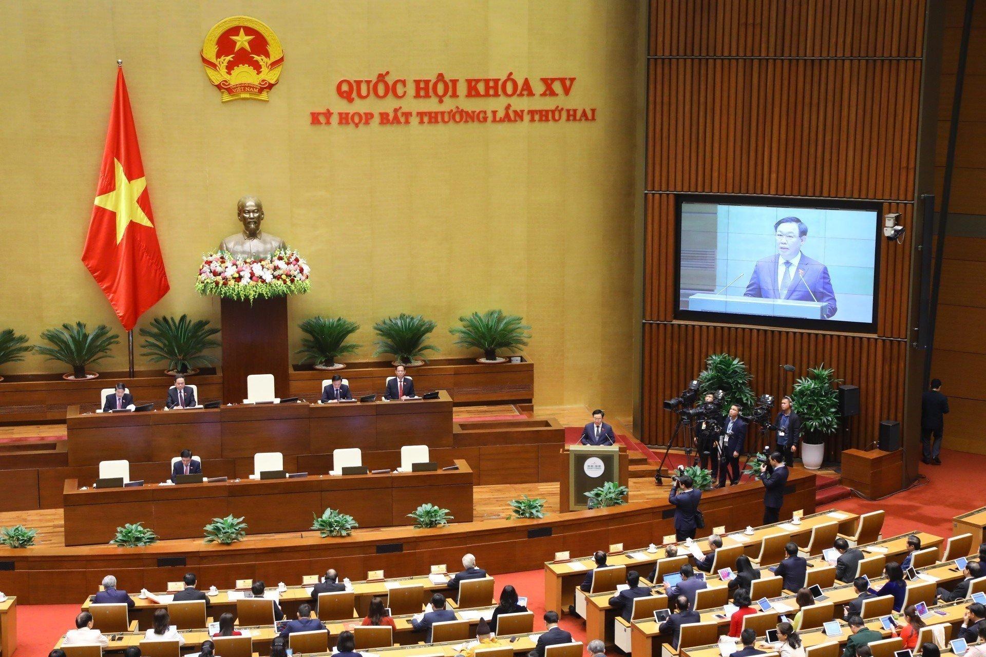 Chủ tịch Quốc hội Vương Đình Huệ phát biểu khai mạc kỳ họp