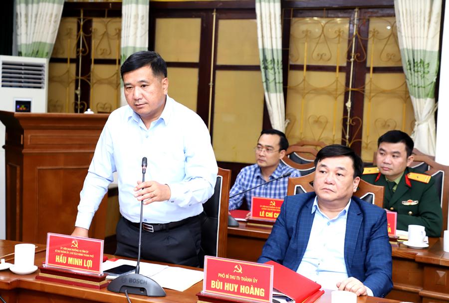 Bí thư Thành ủy Hà Giang Hầu Minh Lợi phát biểu tại buổi làm việc