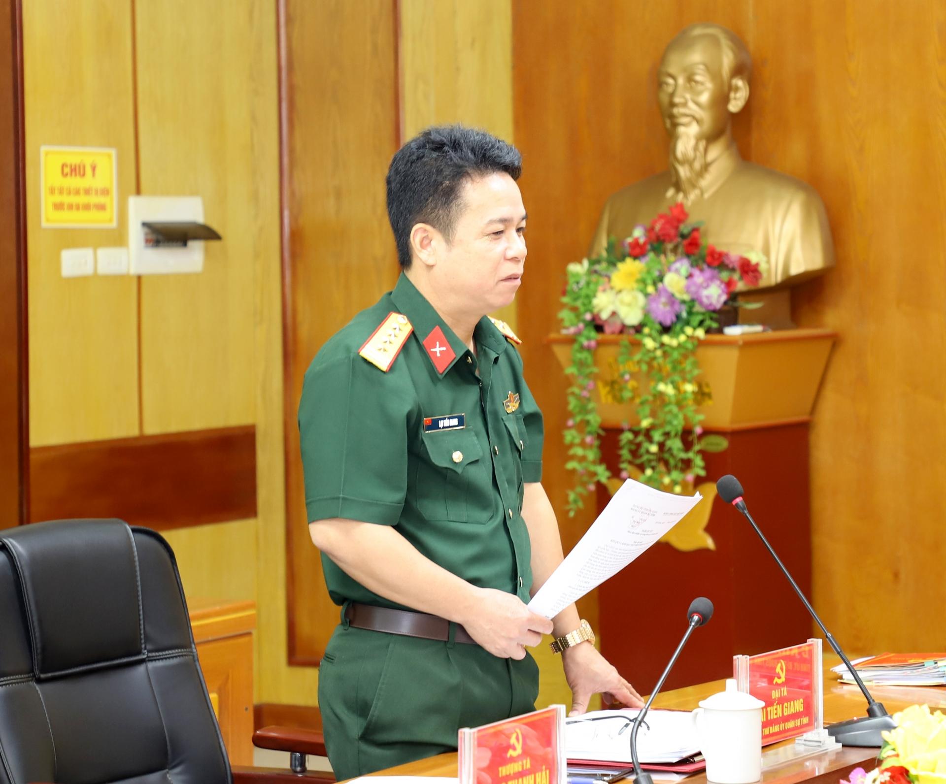 Đại tá Lại Tiến Giang, Chỉ huy trưởng Bộ Chỉ huy Quân sự tỉnh báo cáo một số kết quả quân sự - quốc phòng trong quý I.2023.
