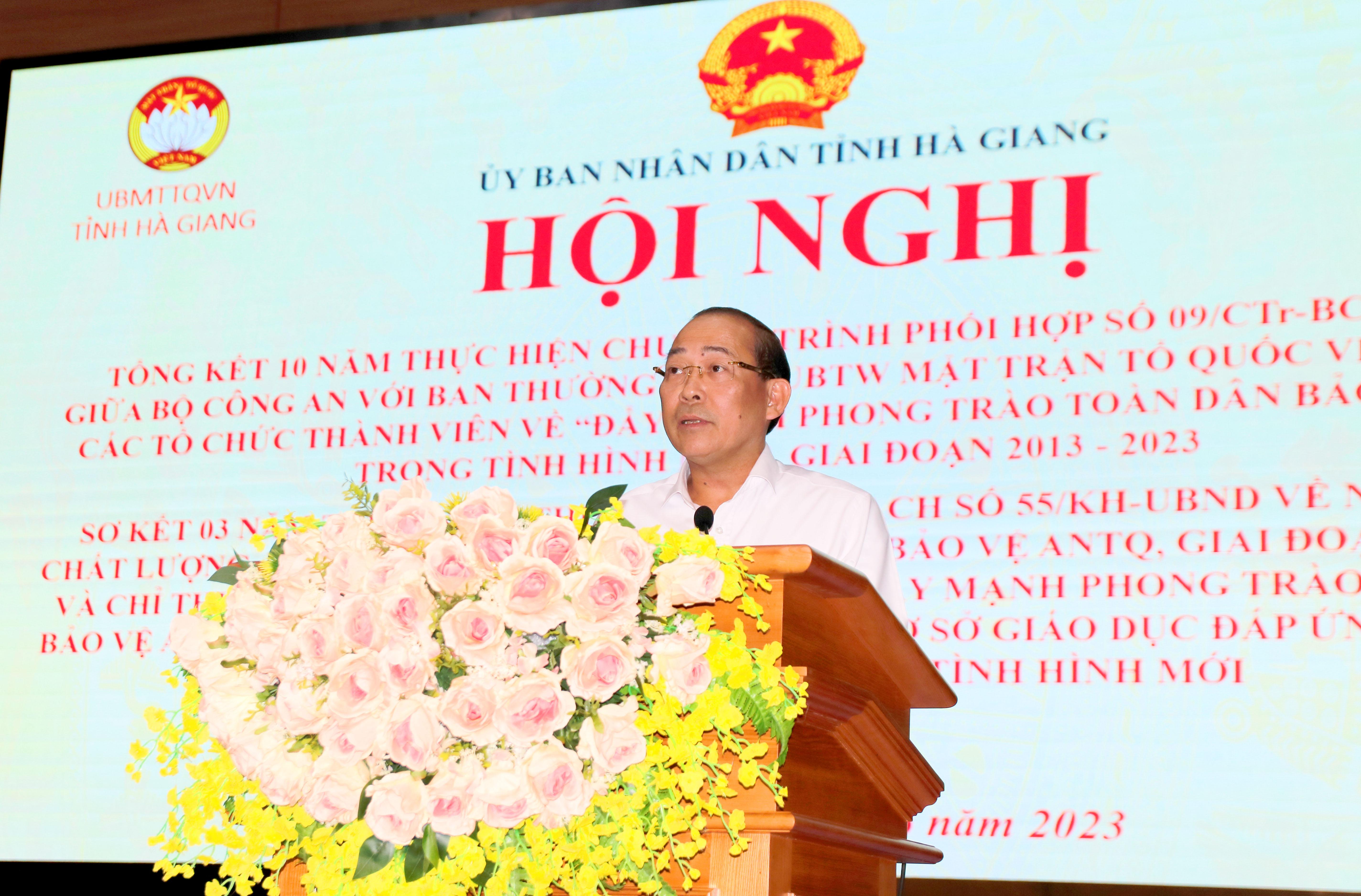 Phó Chủ tịch UBTƯ MTTQ Việt Nam Hoàng Công Thủy phát biểu tại Hội nghị.