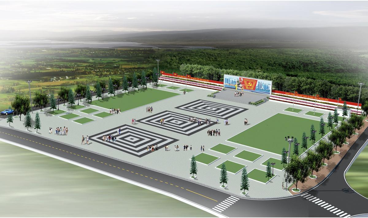 Phối cảnh Quảng trường kết hợp sân vận động trung tâm huyện Yên Minh khi hoàn thành