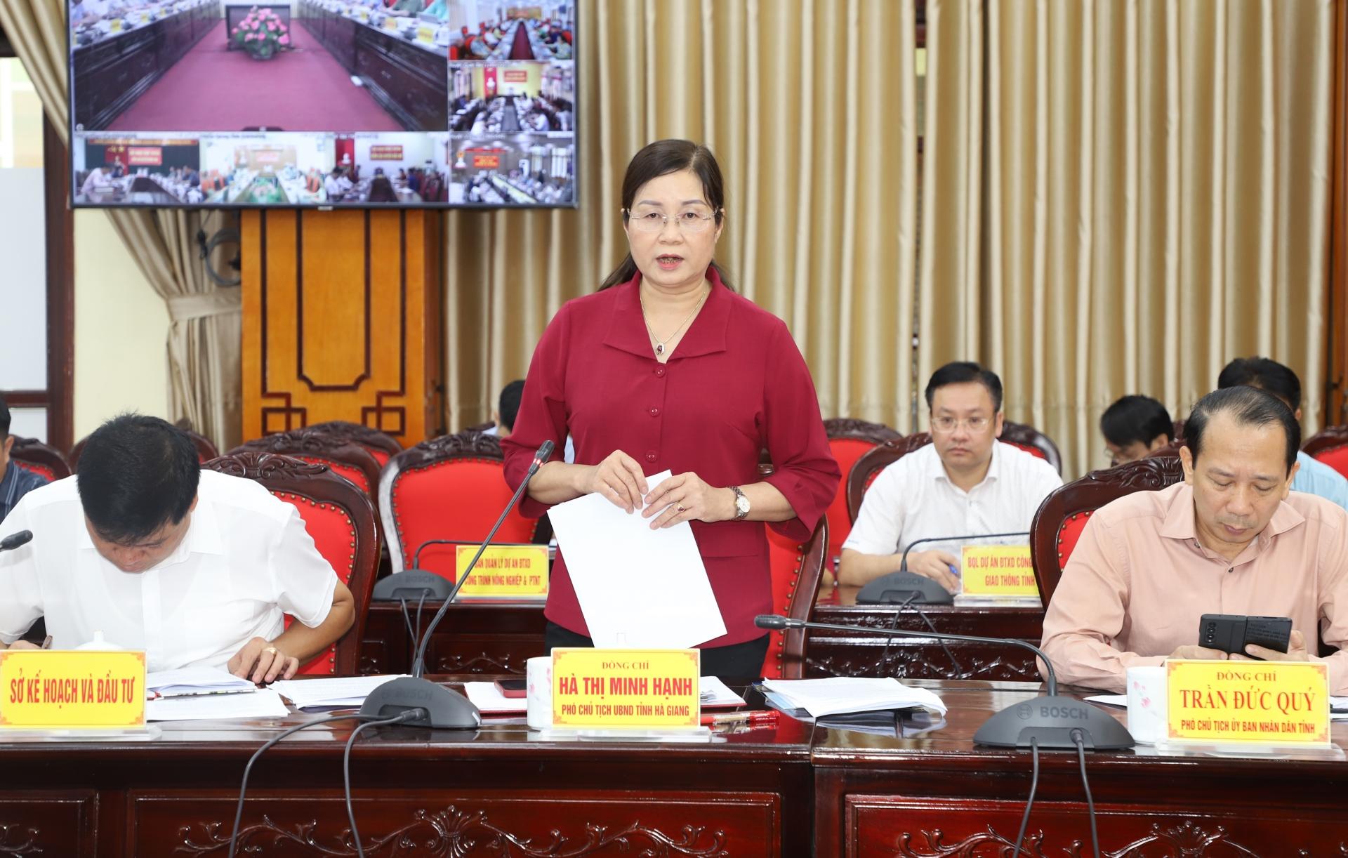 Phó Chủ tịch UBND tỉnh Hà Thị Minh Hạnh phát biểu tại hội nghị