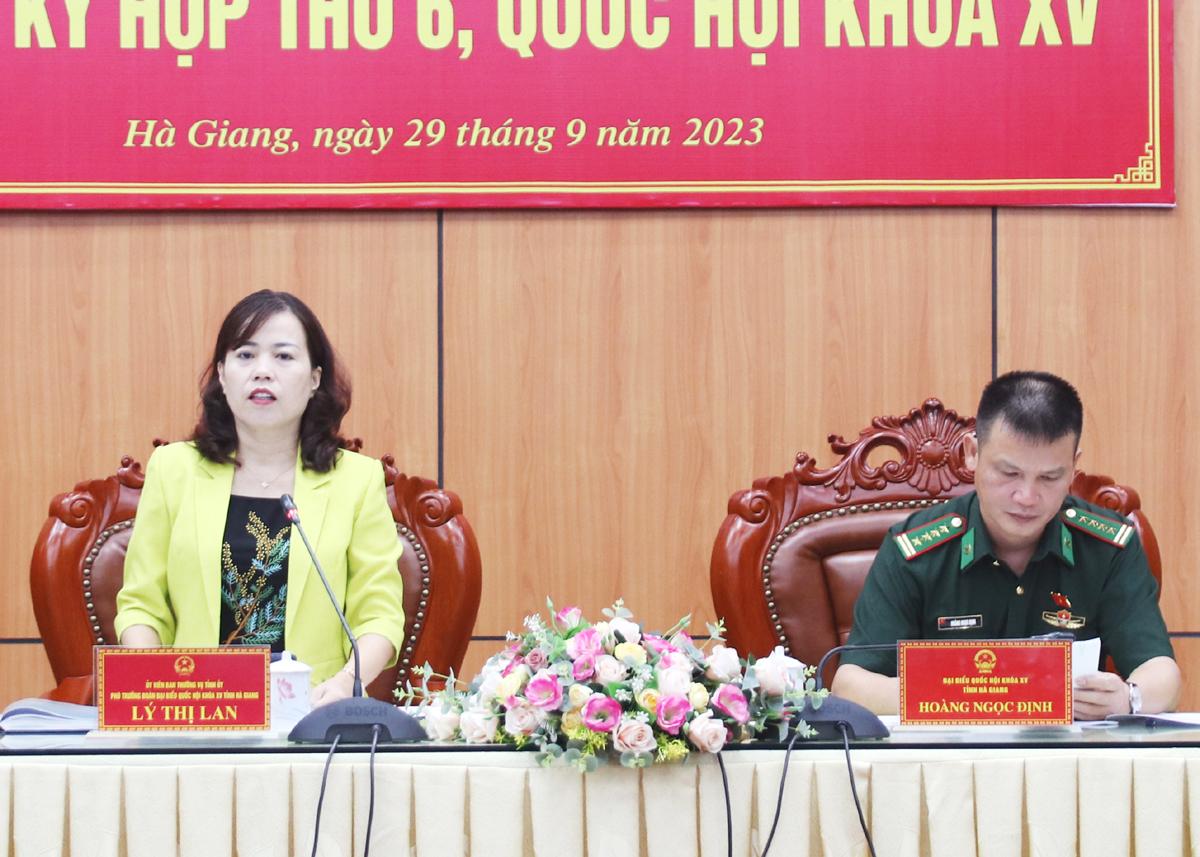 Phó Trưởng đoàn chuyên trách Đoàn ĐBQH tỉnh Lý Thị Lan kết luận buổi làm việc.