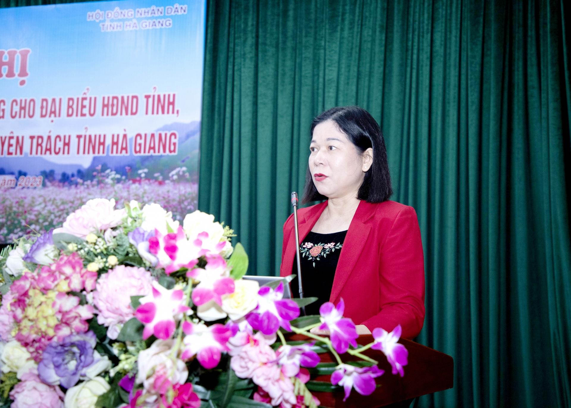 Phó Chủ tịch Thường trực HĐND tỉnh Chúng Thị Chiên phát biểu tại hội nghị.