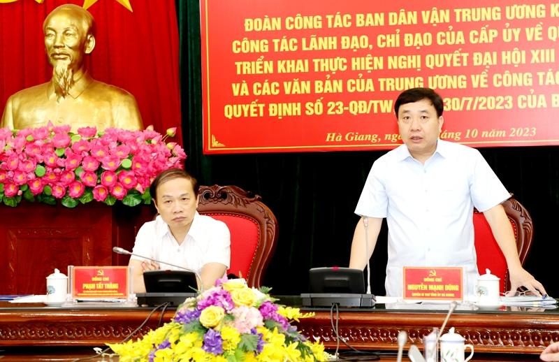 Quyền Bí thư Tỉnh ủy Nguyễn Mạnh Dũng phát biểu tại buổi làm việc