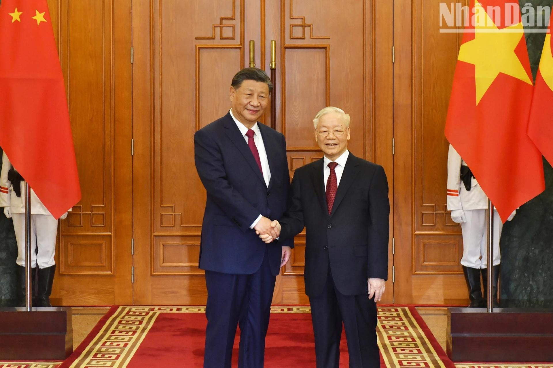 Tổng Bí thư Nguyễn Phú Trọng với Tổng Bí thư, Chủ tịch Trung Quốc Tập Cận Bình tại Trụ sở Trung ương Đảng.