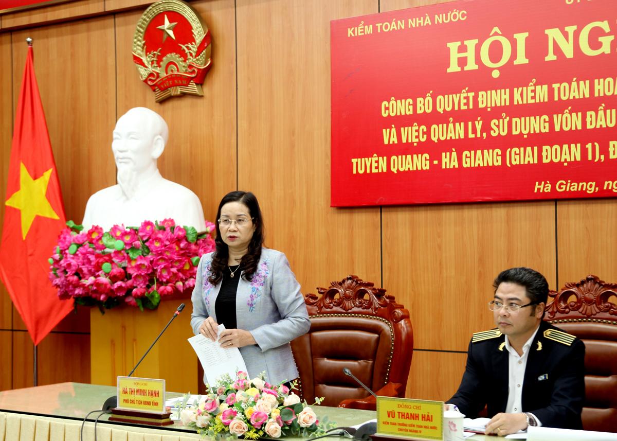 Phó Chủ tịch UBND tỉnh Hà Thị Minh Hạnh phát biểu kết luận hội nghị.