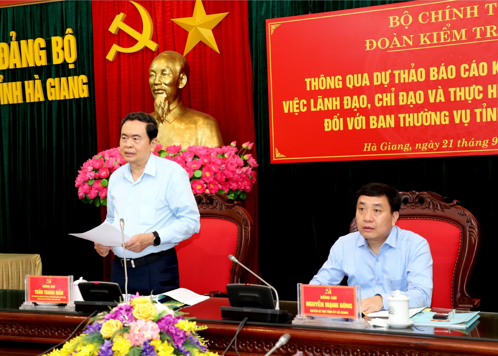 Phó Chủ tịch Thường trực Quốc hội Trần Thanh Mẫn phát biểu tại buổi làm việc.