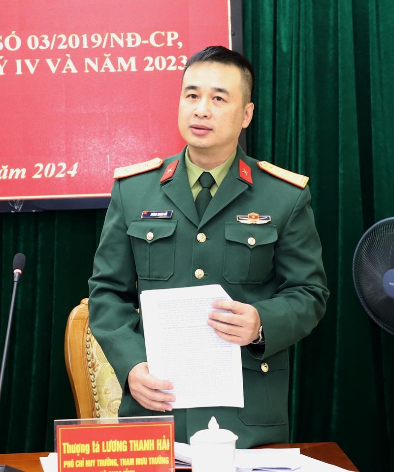 Thượng tá Lương Thanh Hải, Phó Chỉ huy trưởng, Tham mưu trưởng Bộ Chỉ huy Quân sự tỉnh báo cáo công tác quân sự năm 2023.